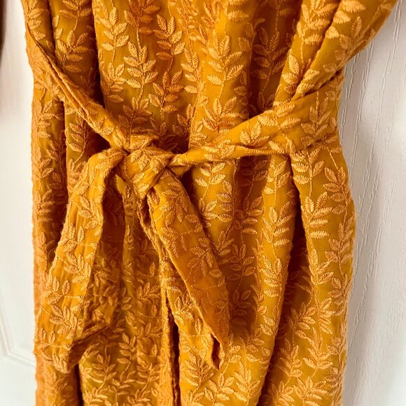 Anthropologie Daniel Rainn Mustard Yellow Embroidered Belted 3/4 Sleeve Dress - Picture 5 of 16